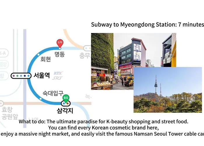 1 Minute To Samgakji Area, 2 Rooms, 3 Beds, Myeongdong, Hongdae, Itaewon, Station, Maximum 4 People, Hybe, Airport Bus *